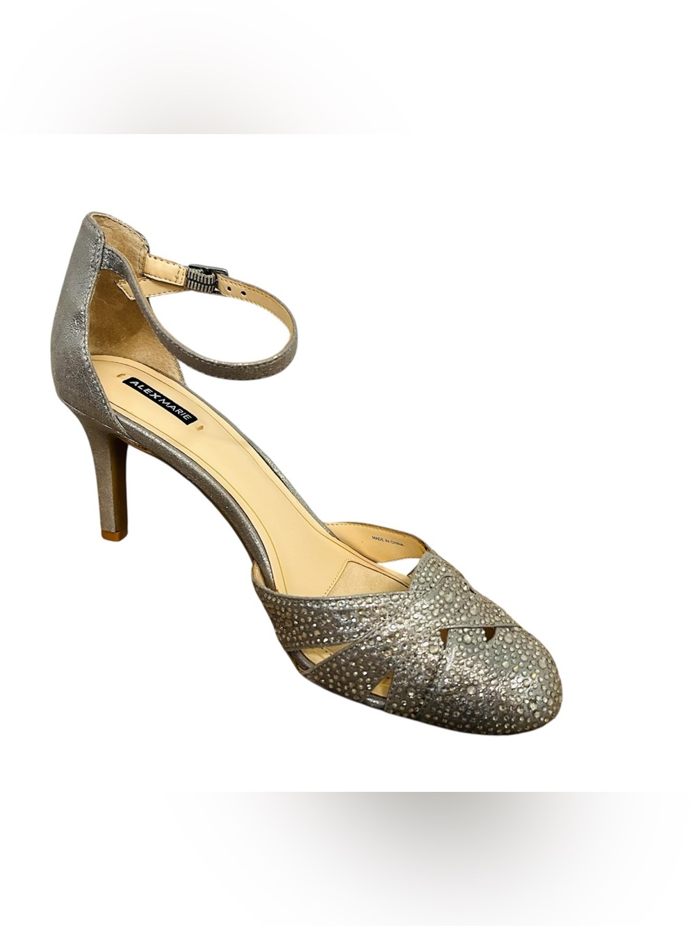 Alex Marie silver rhinestone formal shoes/ heeled sandals. Closed round toe. 9